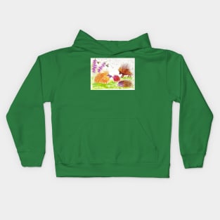 Colorful Porcupines among flowers Kids Hoodie